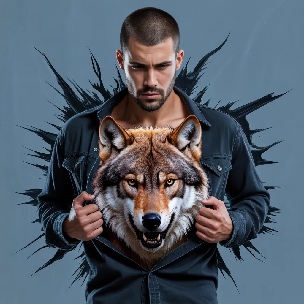 wolf ripping shirt