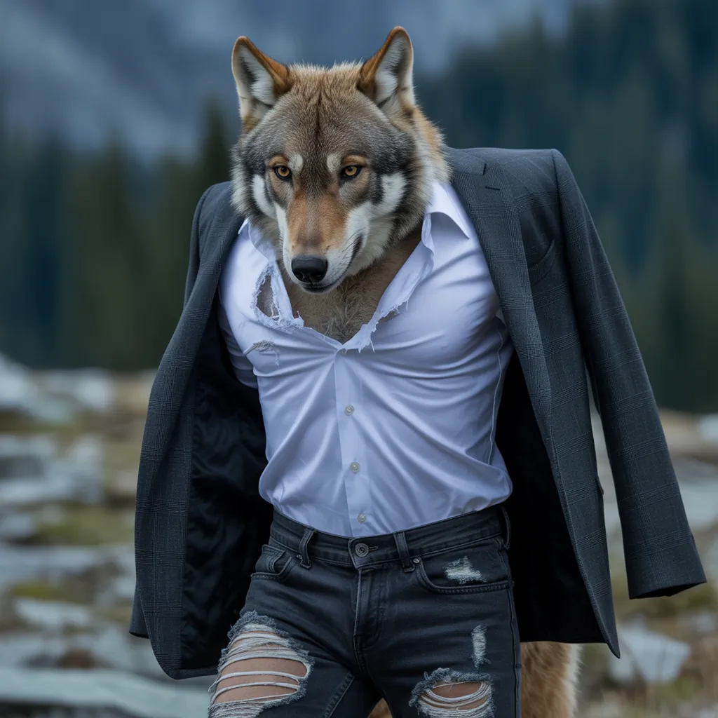 wolf ripping shirt