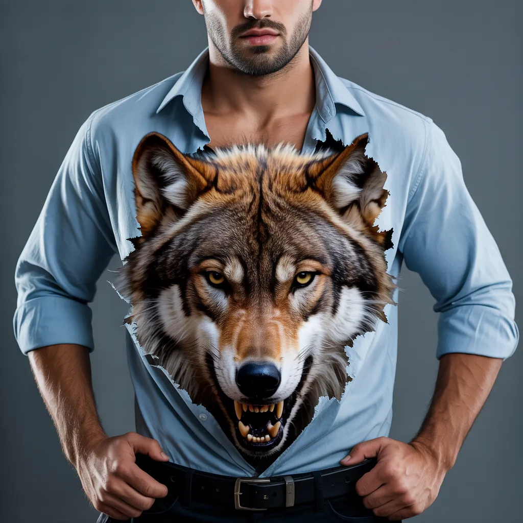 wolf ripping shirt