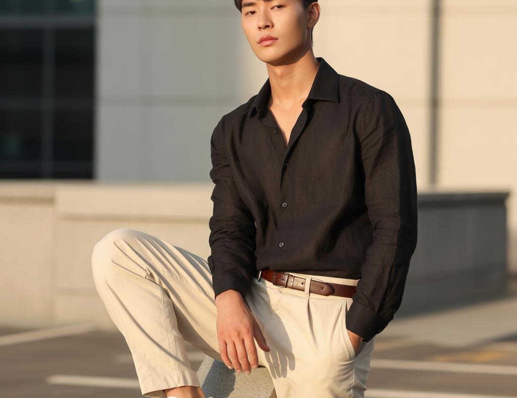 how to wear a black shirt in summer like korean men — Lightweight, Cool, Minimal