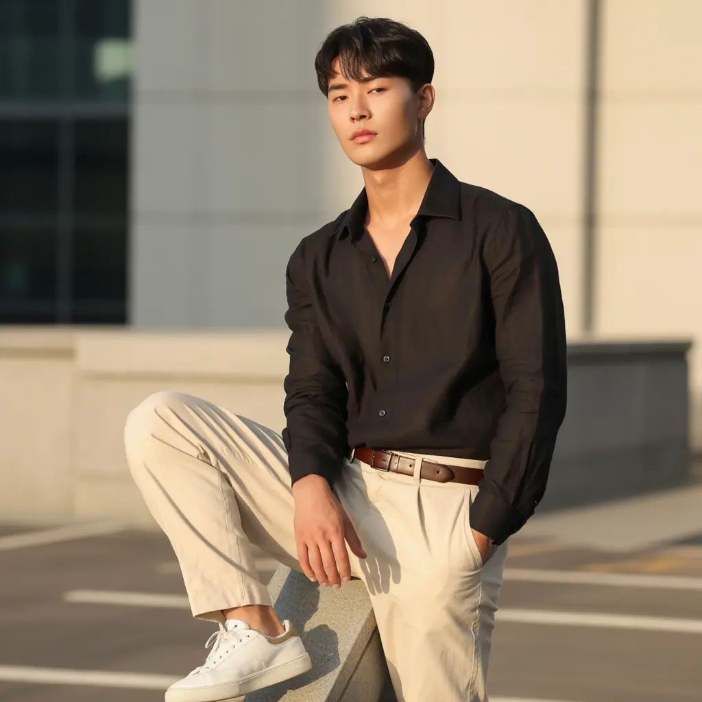 how to wear a black shirt in summer like korean men — Lightweight, Cool, Minimal